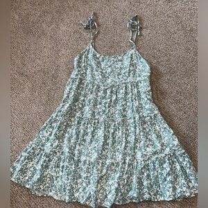Eucalyptus colored floral sun dress with tied straps